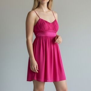 Bebe Small Hot Pink Mini Dress Semi-Formal Party Sleeveless Pleated Lined Satin